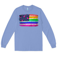 Colony Blue american flag and lgbt flag  background Long Sleeve Tee - HRA Design Shop