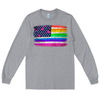 Heather Grey american flag and lgbt flag  background Long Sleeve Tee - HRA Design Shop