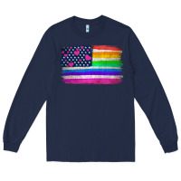 Navy american flag and lgbt flag  background Long Sleeve Tee - HRA Design Shop