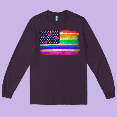 American Flag And Lgbt Flag  Background Long Sleeve Tee Designed By Hra Design Shop