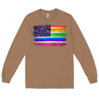 Toasted Coconut american flag and lgbt flag  background Long Sleeve Tee - HRA Design Shop