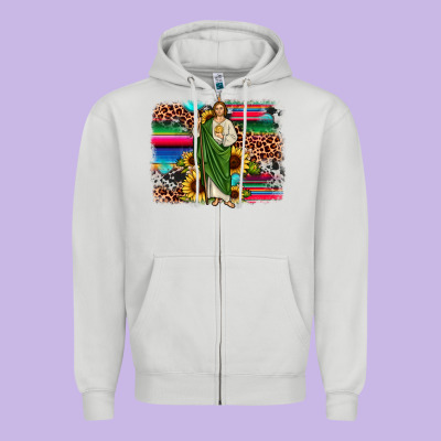 San Judas Leopard Cowhide Sunflower Background Zipper Hoodie Designed By Jahusdesignshop