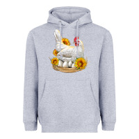 Heather Grey Perched Chicken With Sunflowers Heavyweight Hoodie - LillyAllenDesigns