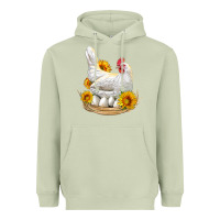 Matcha Perched Chicken With Sunflowers Heavyweight Hoodie - LillyAllenDesigns