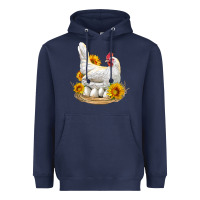Navy Perched Chicken With Sunflowers Heavyweight Hoodie - LillyAllenDesigns