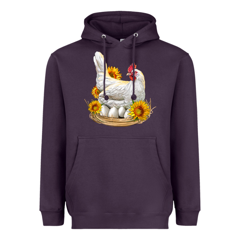 Perched Chicken With Sunflowers Heavyweight Hoodie by LillyAllenDesigns | Teevron