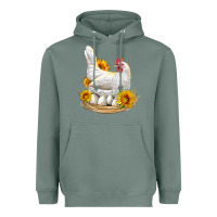 Sage Perched Chicken With Sunflowers Heavyweight Hoodie - LillyAllenDesigns