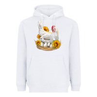 White Perched Chicken With Sunflowers Heavyweight Hoodie - LillyAllenDesigns