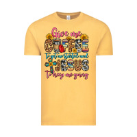 Vintage Mustard give me coffee to get me started and jesus to keep Vintage Tee - Zillion Design Studio