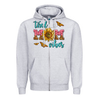 Heather Grey tired mom vibes Zipper Hoodie - AdoDesignShop