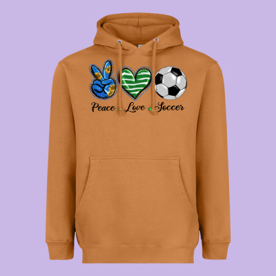 Peace Love Soccer Heavyweight Hoodie Designed By Barkaloodesign