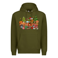 Army Green christmas gingerbread truck Premium Hoodie - MaliasSmallBusiness