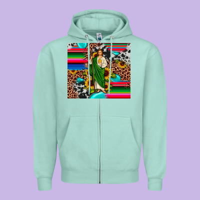 San Judas Leopard Cowhide Gemstone Zipper Hoodie Designed By Jahusdesignshop