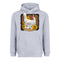 Heather Grey perched chicken with sunflowers leopard background Heavyweight Hoodie - LillyAllenDesigns