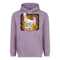 Lavender perched chicken with sunflowers leopard background Heavyweight Hoodie - LillyAllenDesigns