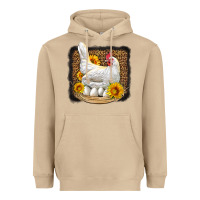 Mushroom perched chicken with sunflowers leopard background Heavyweight Hoodie - LillyAllenDesigns