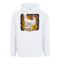 White perched chicken with sunflowers leopard background Heavyweight Hoodie - LillyAllenDesigns