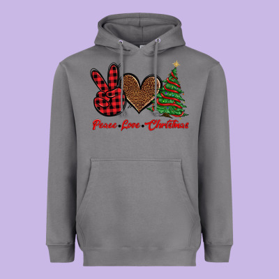 Peace Love Christmas Heavyweight Hoodie Designed By Barkaloodesign