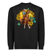 Black bucking horse with cowboy and sunflower Heavyweight Sweatshirt - texasbilliewilder