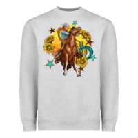Heather Grey bucking horse with cowboy and sunflower Heavyweight Sweatshirt - texasbilliewilder