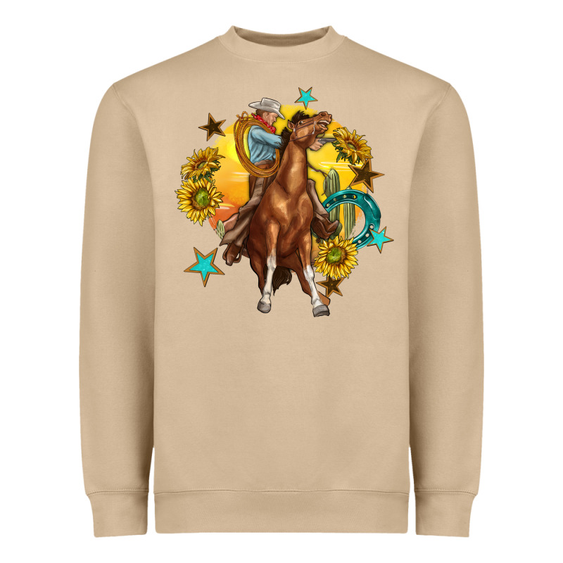 Bucking Horse With Cowboy And Sunflower Heavyweight Sweatshirt by texasbilliewilder | Teevron