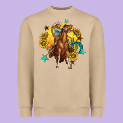 Heavyweight Sweatshirt bucking horse with cowboy and sunflower