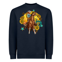 Navy bucking horse with cowboy and sunflower Heavyweight Sweatshirt - texasbilliewilder