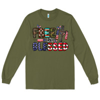 Army Green free and blessed Long Sleeve Tee - CowhideDigitalArt