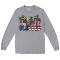 Heather Grey free and blessed Long Sleeve Tee - CowhideDigitalArt