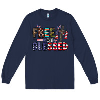 Navy free and blessed Long Sleeve Tee - CowhideDigitalArt