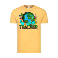 Vintage Mustard sped teacher with earth globe Vintage Tee - texasbilliewilder