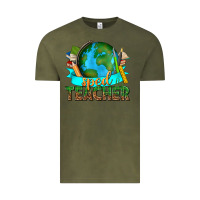 Vintage Olive sped teacher with earth globe Vintage Tee - texasbilliewilder