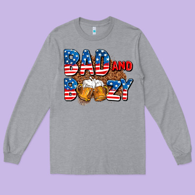 Bad And Boozy Usa Long Sleeve Tee Designed By Adodesignshop