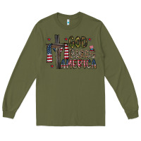 Army Green god bless america Long Sleeve Tee - CowhideDigitalArt