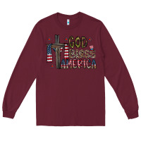 Burgundy god bless america Long Sleeve Tee - CowhideDigitalArt