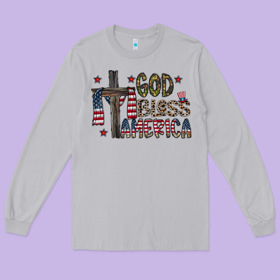 God Bless America Long Sleeve Tee Designed By Cowhidedigitalart