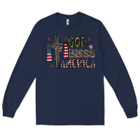 Navy god bless america Long Sleeve Tee - CowhideDigitalArt