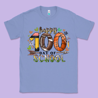Happy 100 Americana Football Basketball Day Of Sch Classic Tee Designed By Racoondesign