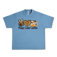 Pebble Blue peace love coffee Urban Heavy Tee - BarkalooDesign