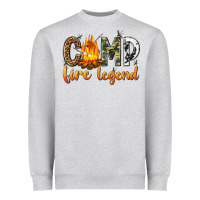 Heather Grey camp fire legend with fire Heavyweight Sweatshirt - texasbilliewilder