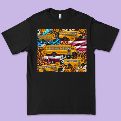 School Bus American Flag Sunflower Cowhide Leopard Premium Tee Designed By Artiststas