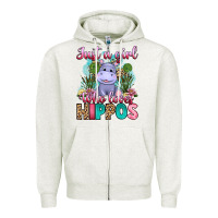 Oatmeal Heather just a girl who loves hippos Zipper Hoodie - Artiststas