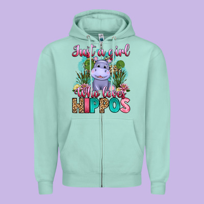 Just A Girl Who Loves Hippos Zipper Hoodie Designed By Artiststas