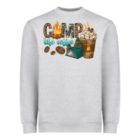 Heather Grey camp life coffee with coffee cup Heavyweight Sweatshirt - texasbilliewilder