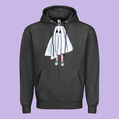 Cute Ghost Zipper Hoodie Designed By Bundleandbundleshop