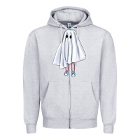 Heather Grey cute ghost Zipper Hoodie - BundleAndBundleShop
