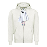 Oatmeal Heather cute ghost Zipper Hoodie - BundleAndBundleShop