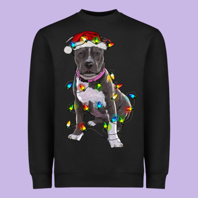 Heavyweight Sweatshirt Pitbull With Christmas Lights