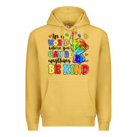 Antique Gold in a world where you can be anything be kind Premium Hoodie - MaliasSmallBusiness