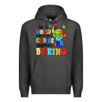 Charcoal Heather in a world where you can be anything be kind Premium Hoodie - MaliasSmallBusiness